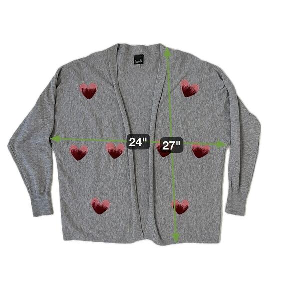 Aaeda Open Front Heart Cardigan | Soft Girl Coquette | Gray Red Pink Hearts | L - Picture 6 of 6